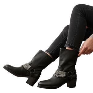 Vera Wang Natasha Biker Booties with Chain and Buckles Black Size 10M